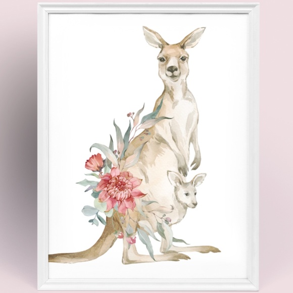 Other - Watercolor Floral Kangaroo Illustration Wall Art Print Poster Unframed